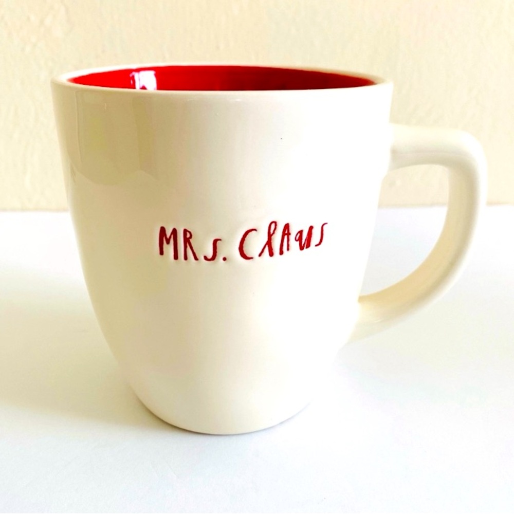 Rae Dunn MRS CLAUS Christmas Red Interior Magenta Mug Cup Novelty
